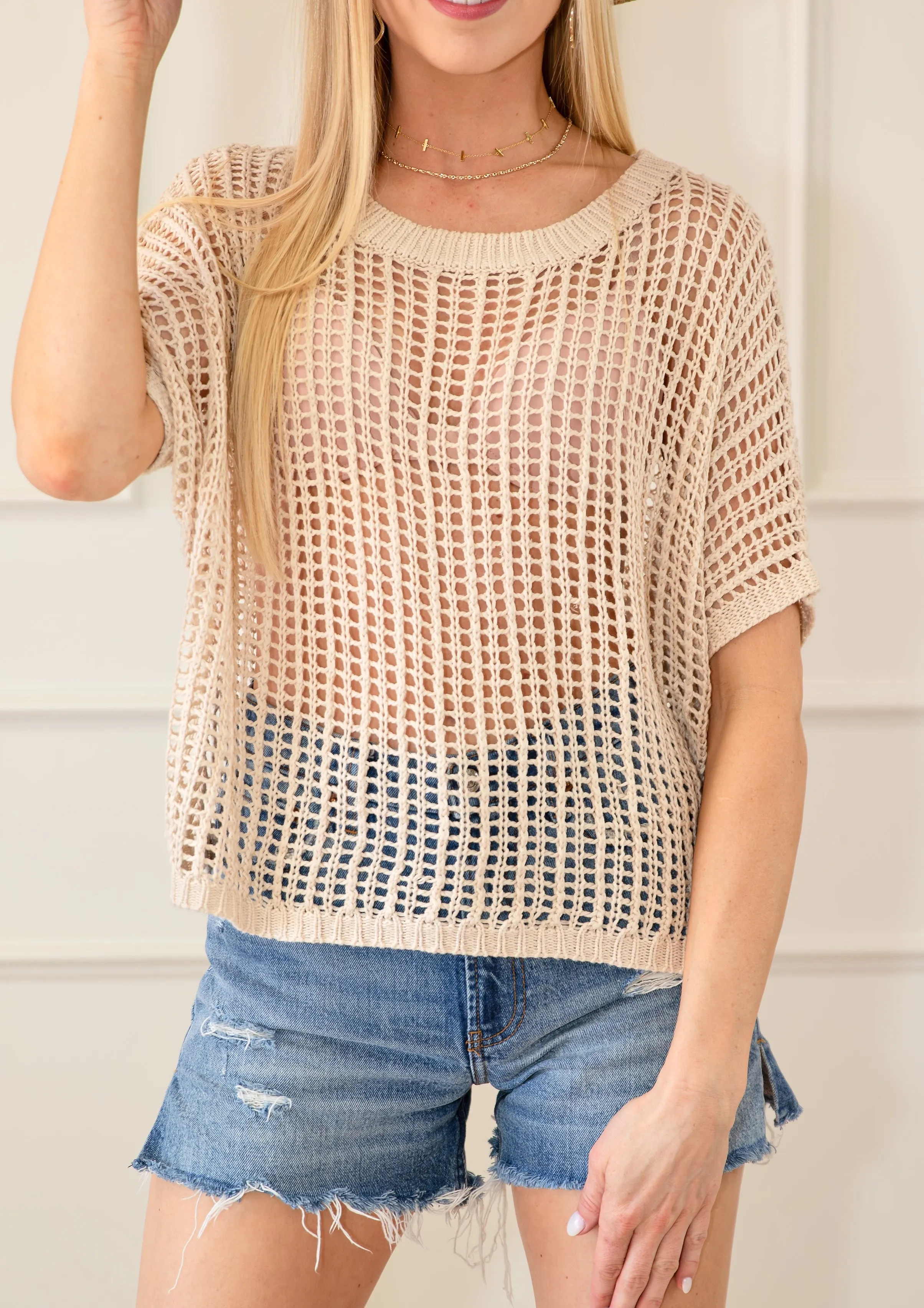 Fishnet Round Neck Short Sleeve Top sold by Roxie’s Picks product image thumbnail 5