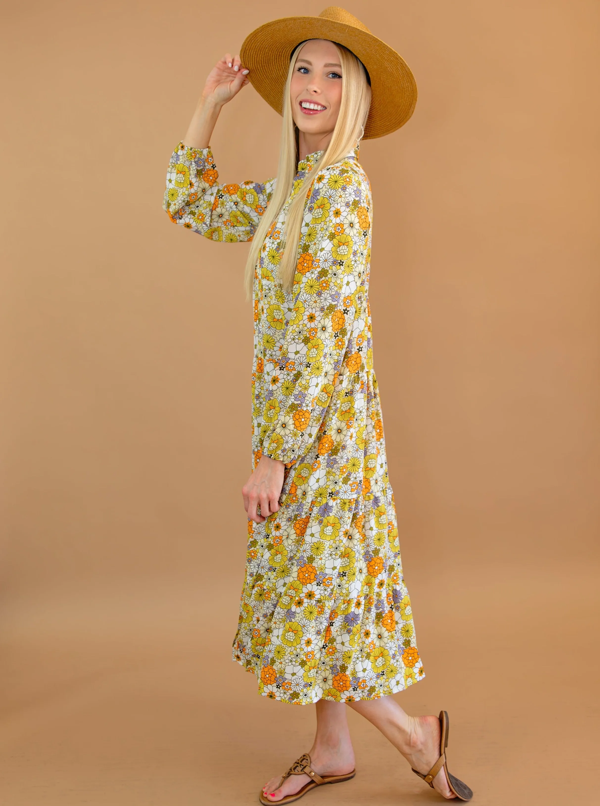 Boho Floral Collared Long Sleeve Ruffled Dress sold by Roxie’s Picks product image thumbnail 5