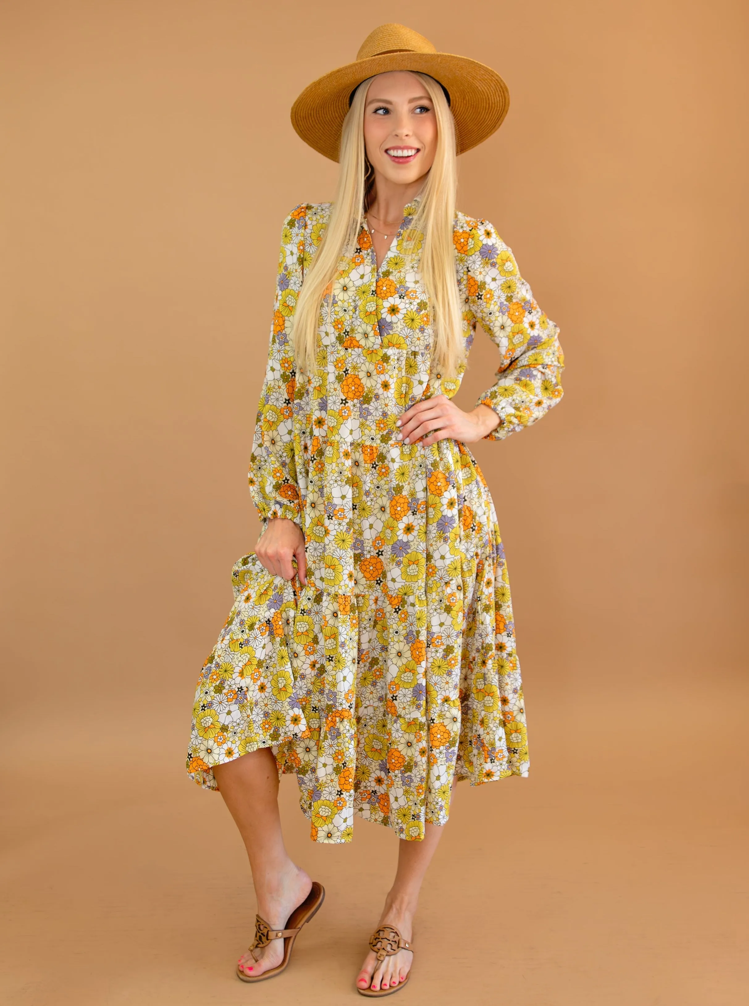 Boho Floral Collared Long Sleeve Ruffled Dress sold by Roxie’s Picks product image thumbnail 2