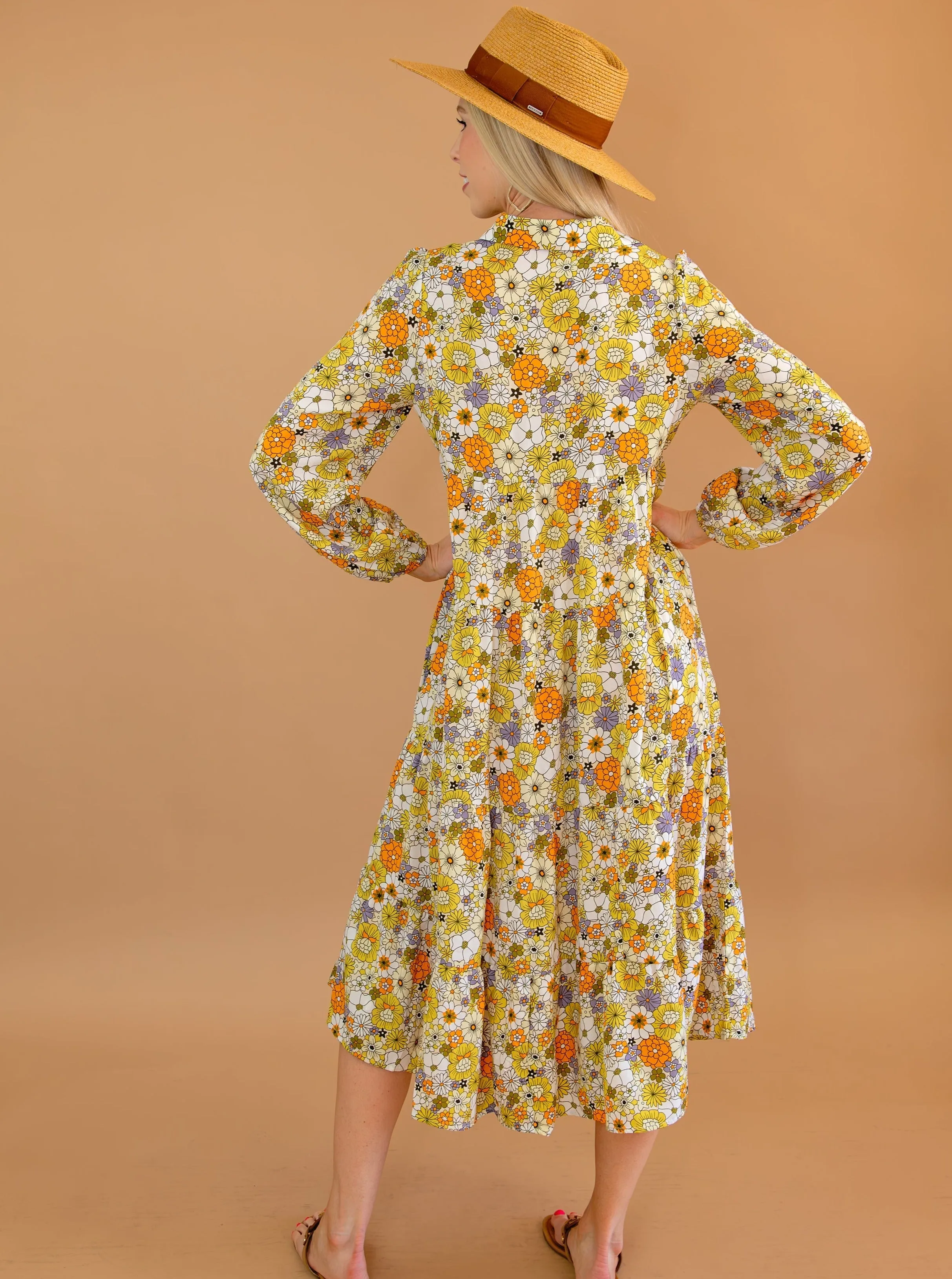 Boho Floral Collared Long Sleeve Ruffled Dress sold by Roxie’s Picks product image thumbnail 4