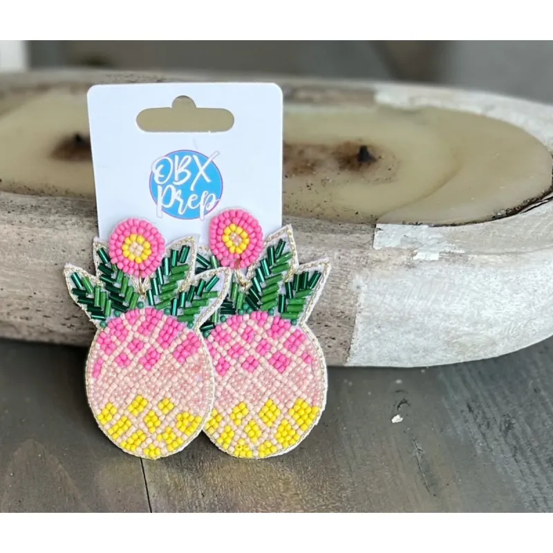 Bright Summer Pink Pineapple Seed Bead Dangle Earrings sold by Roxie’s Picks