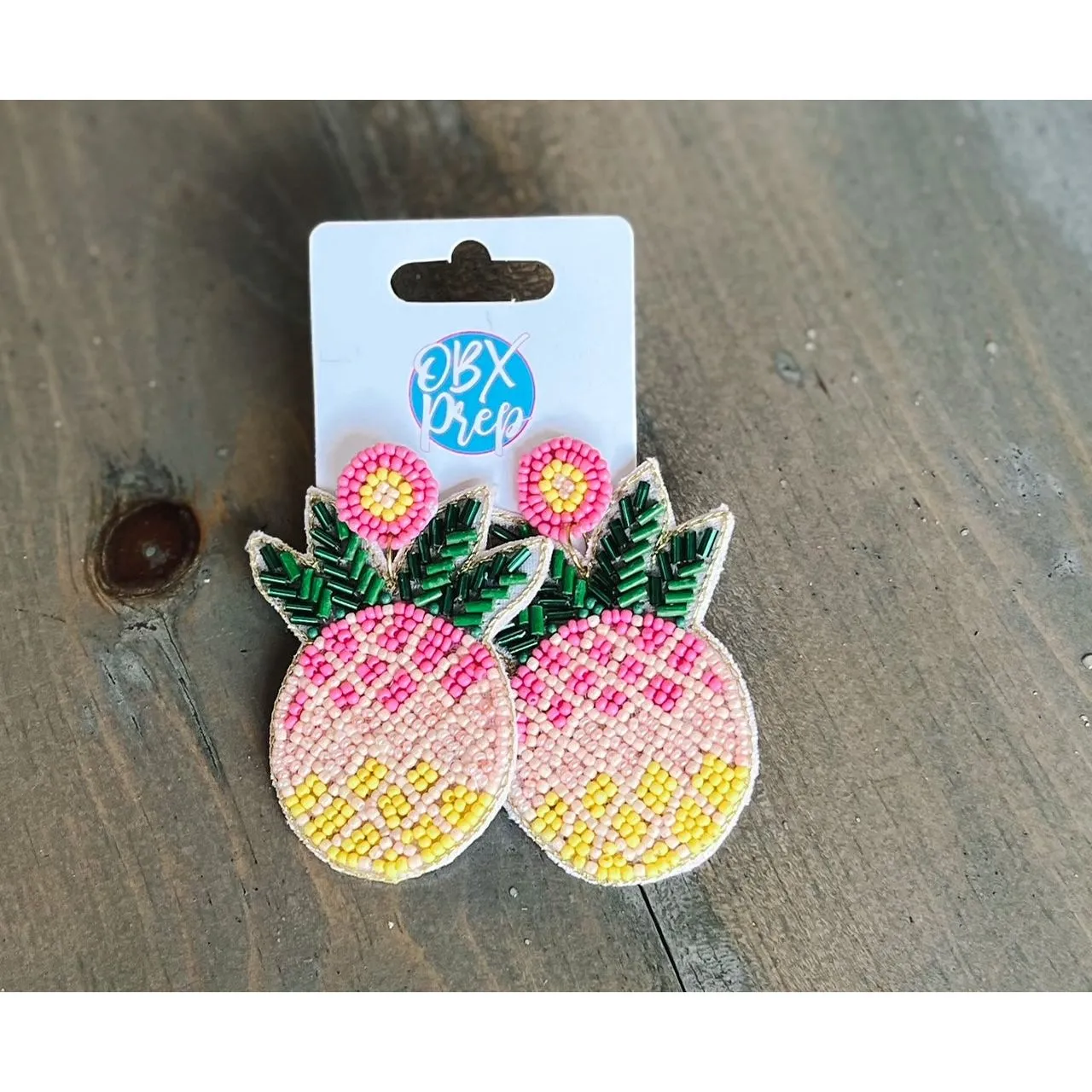 Bright Summer Pink Pineapple Seed Bead Dangle Earrings sold by Roxie’s Picks product image thumbnail 2