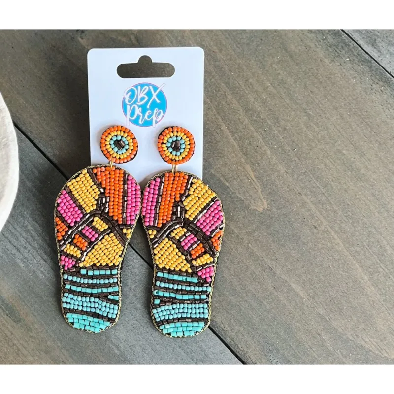 Sunset in Summer Seed Bead Dangle Flip Flop Earrings sold by Roxie’s Picks