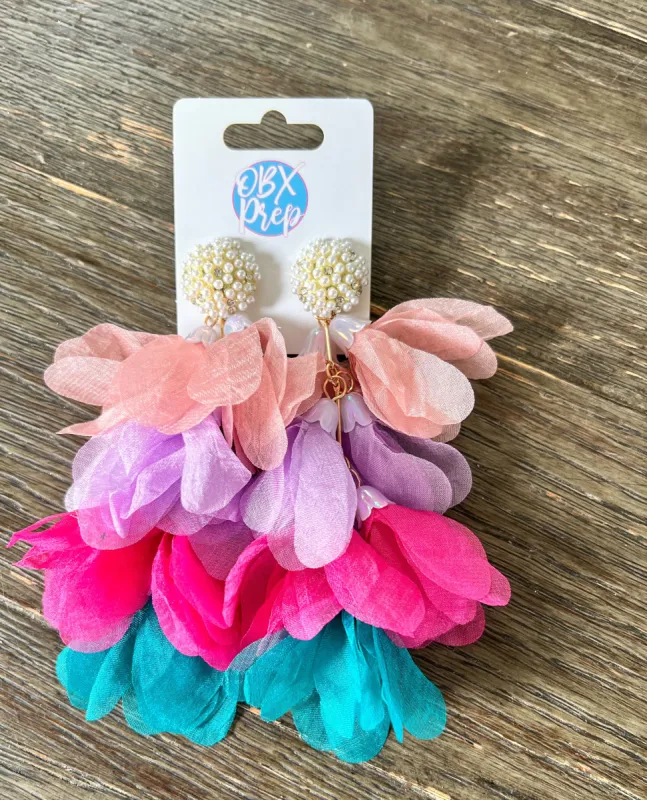 Floral Petal Statement Earrings with Faux Pearl Posts sold by Roxie’s Picks