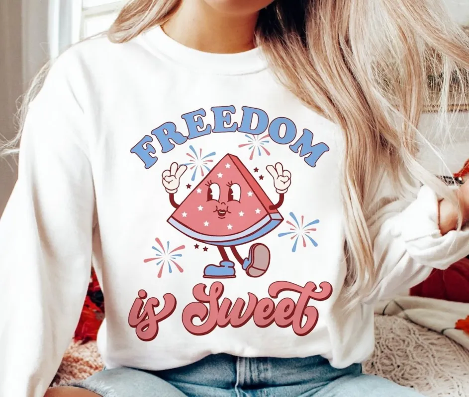 Freedom Is Sweet Watermelon T-Shirt or Crew Sweatshirt sold by Roxie’s Picks