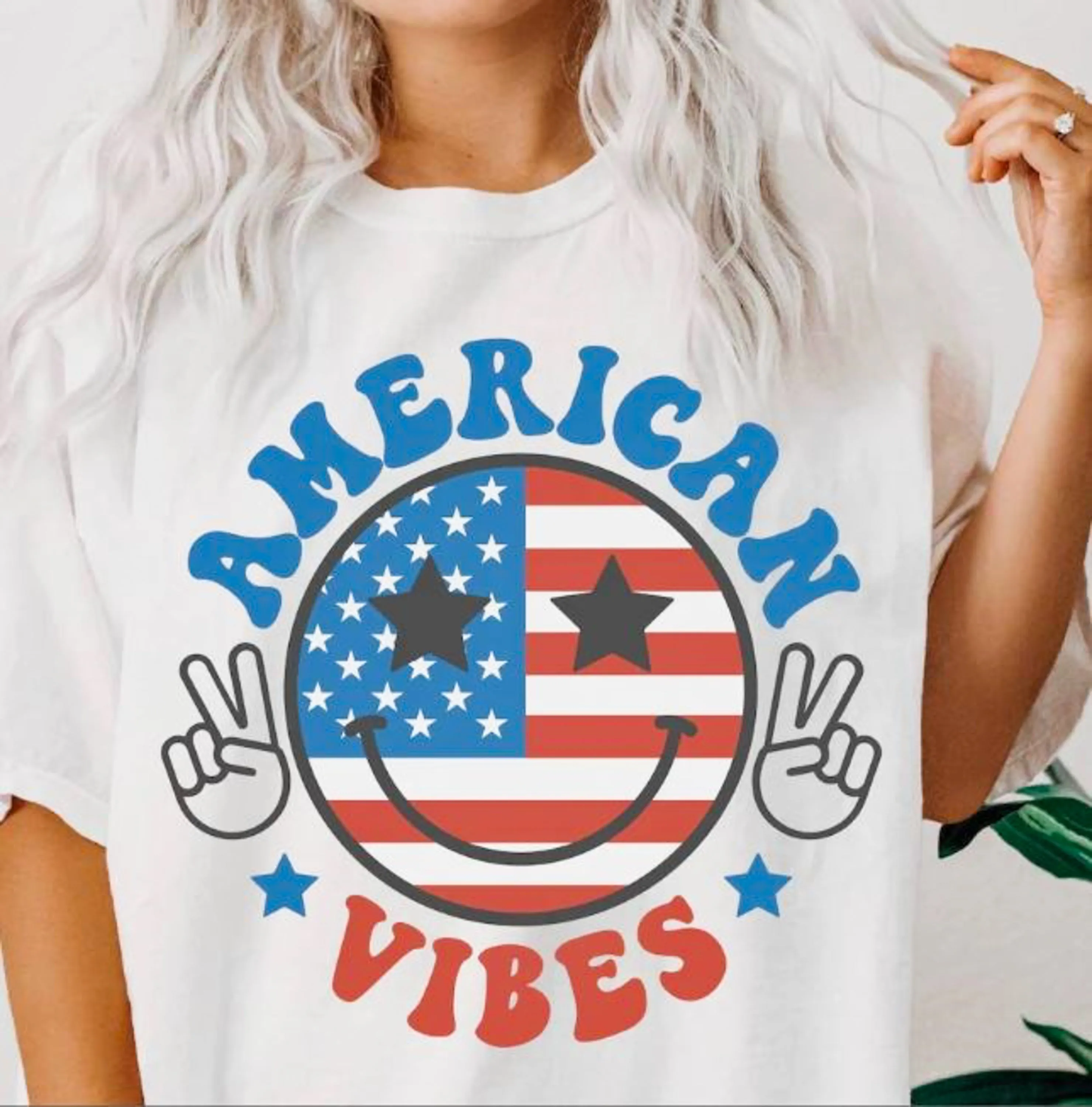 American Vibes Smiley Face & Peace Signs T-Shirt or Crew Sweatshirt sold by Roxie’s Picks