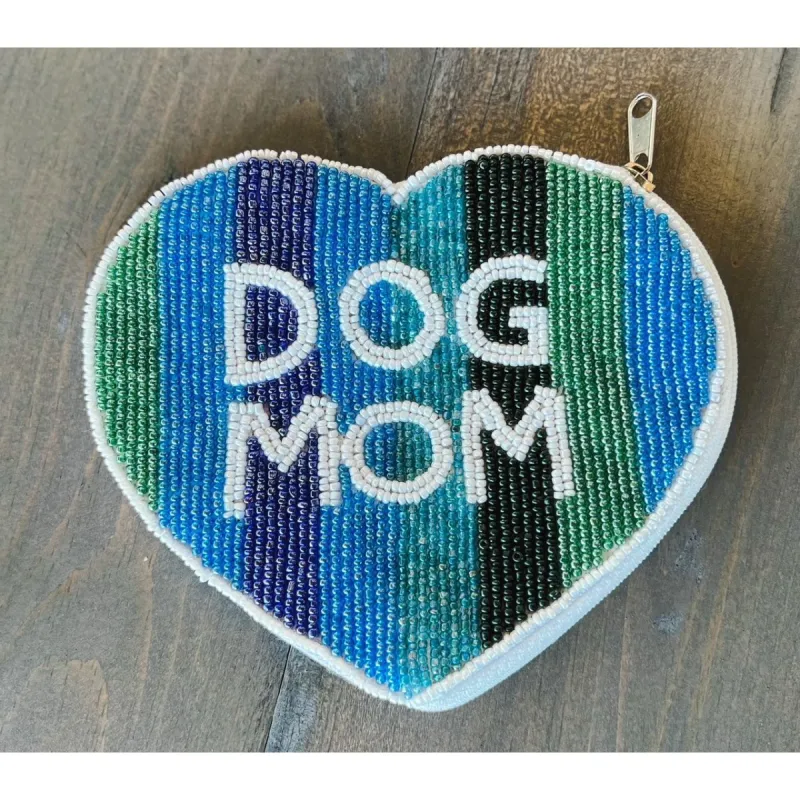 Dog Mom Striped Heart Seed Beaded Coin Purse made by Roxie’s Picks