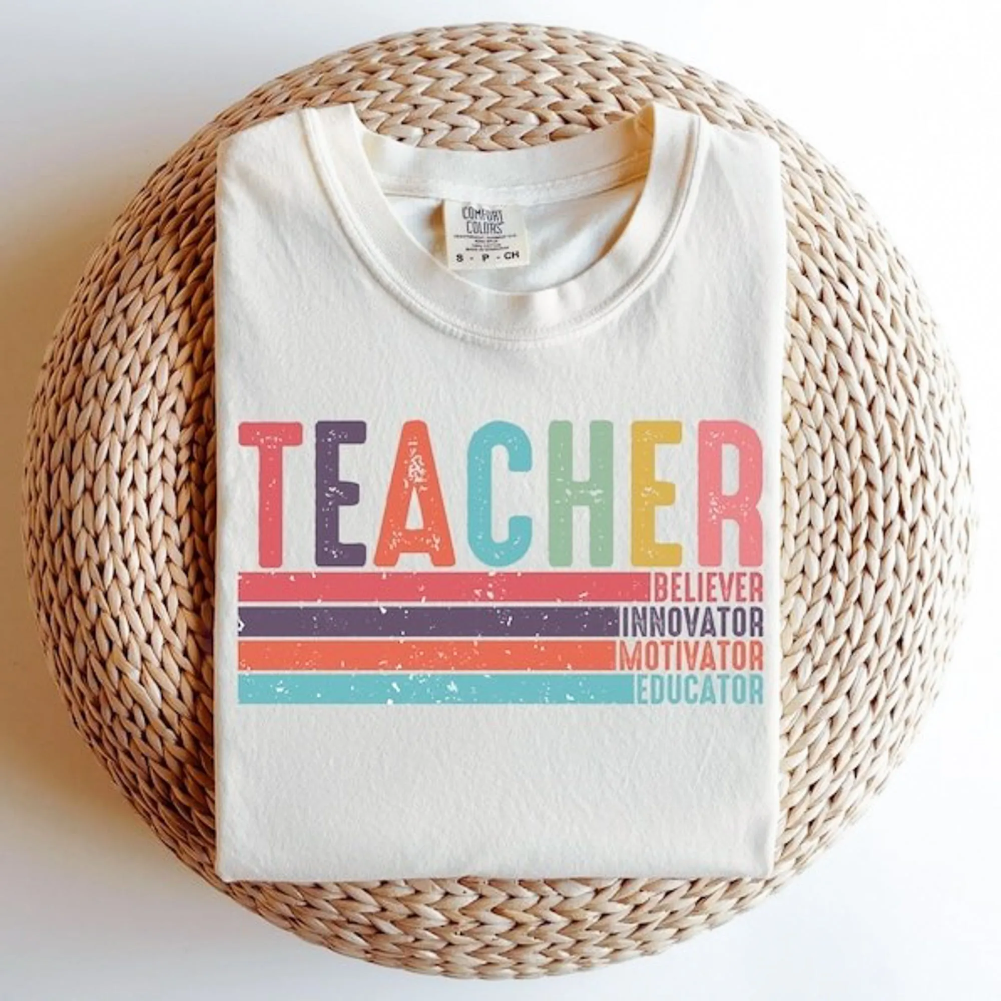 Teacher: Believer, Innovator, Motivator, Educator T-Shirt or Crew Sweatshirt sold by Roxie’s Picks product image thumbnail 2
