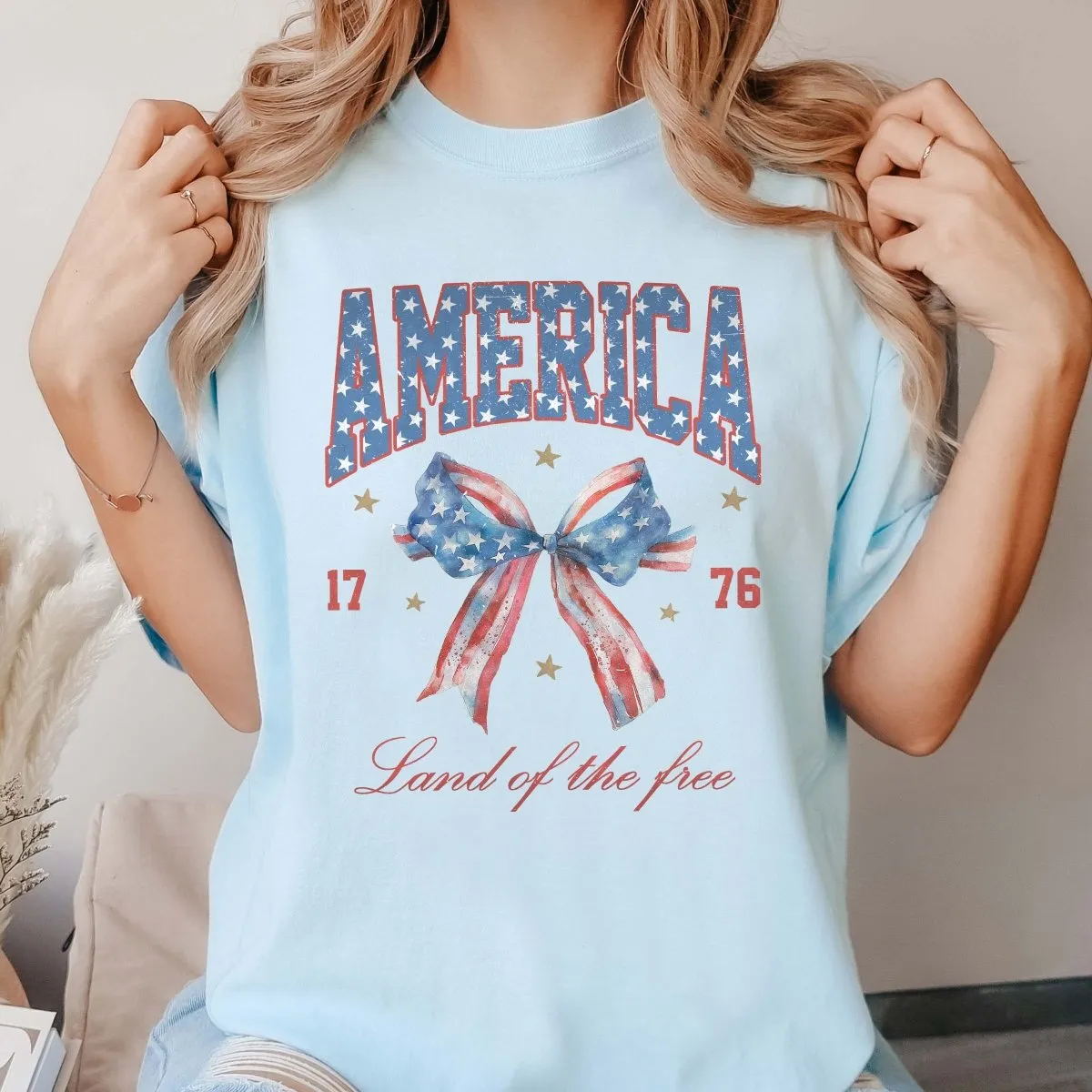 America Land Of The Free Bow Comfort Color Tee sold by Roxie’s Picks product image thumbnail 2