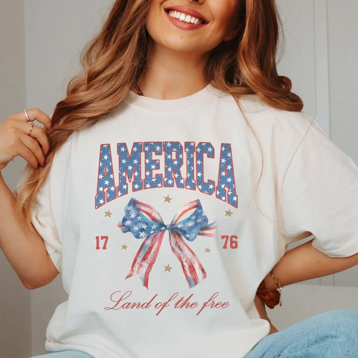 America Land Of The Free Bow Comfort Color Tee sold by Roxie’s Picks product image thumbnail 3