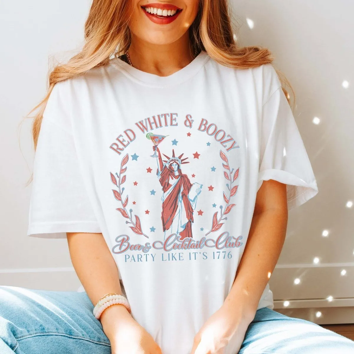 Red White & Boozy Statue of Liberty Comfort Color Tee sold by Roxie’s Picks product image thumbnail 2