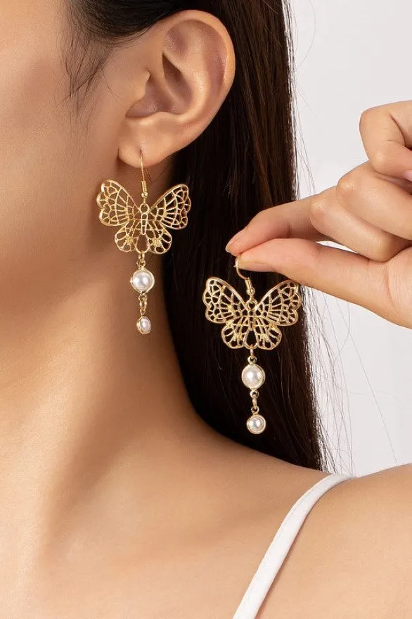 Filigree butterfly with pearl drop earrings sold by Roxie’s Picks product image thumbnail 2