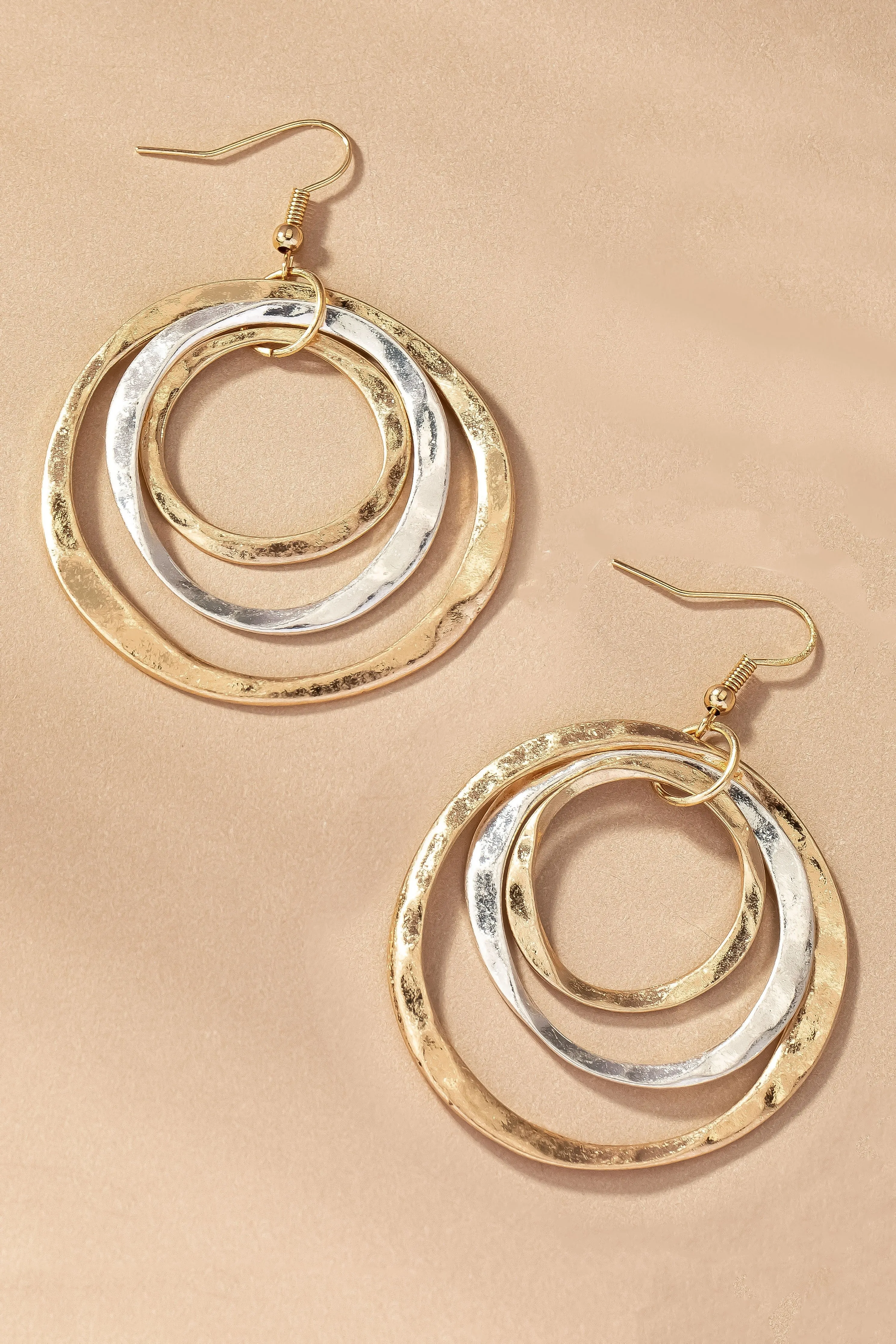 Two tone three Hammered Hoop Earrings sold by Roxie’s Picks