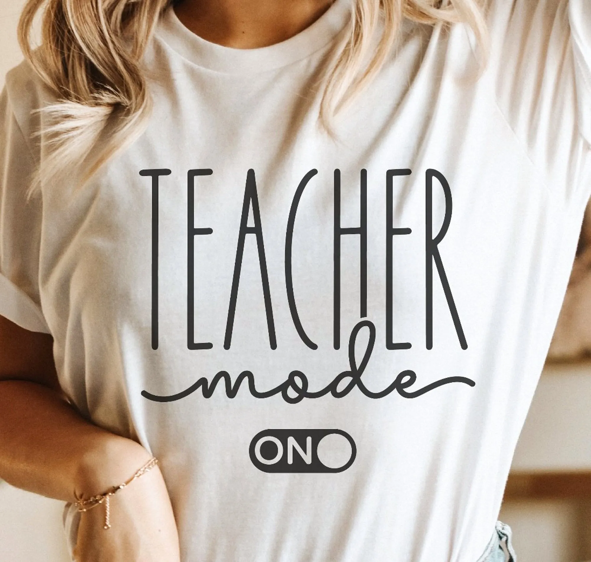 Teacher Mode On T-Shirt or Crew Sweatshirt sold by Roxie’s Picks