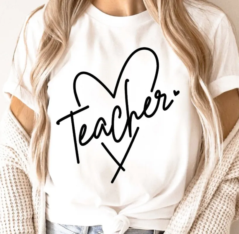 Teacher With Heart T-Shirt or Crew Sweatshirt sold by Roxie’s Picks