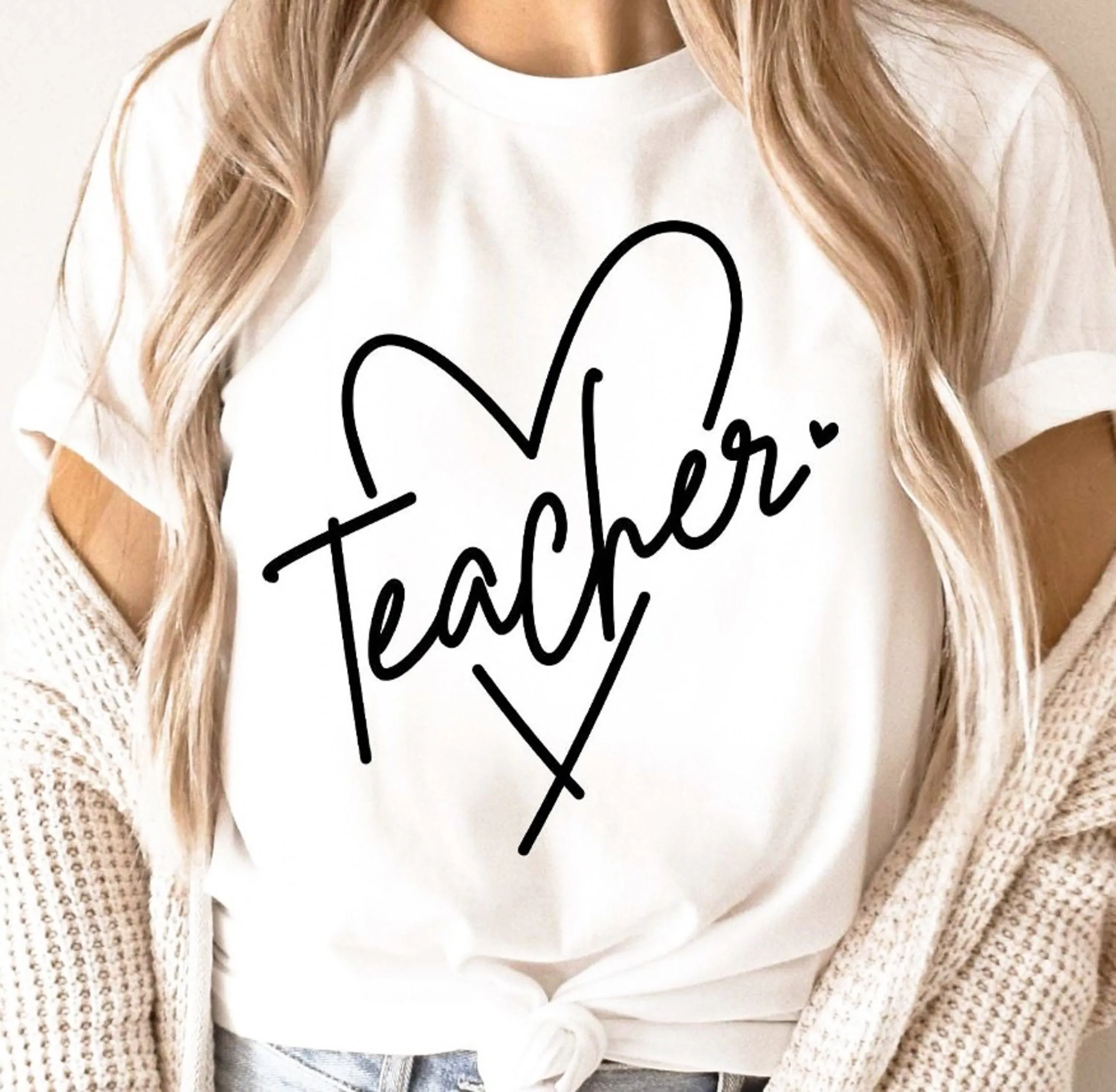 Teacher With Heart T-Shirt or Crew Sweatshirt sold by Roxie’s Picks