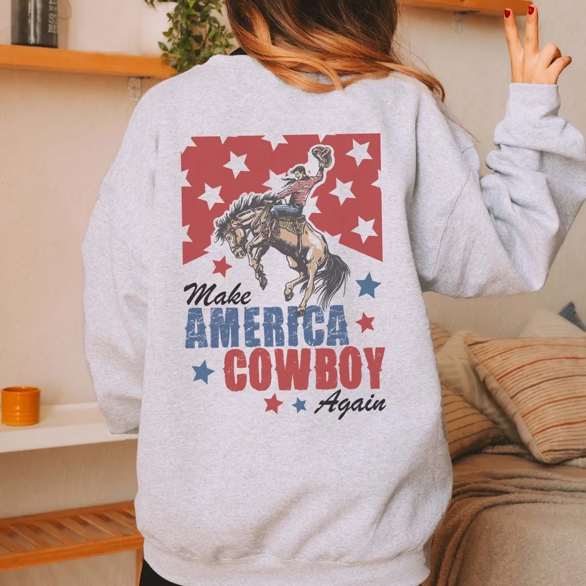 Make America Cowboy Again Back Design Sweatshirt sold by Roxie’s Picks product image thumbnail 3