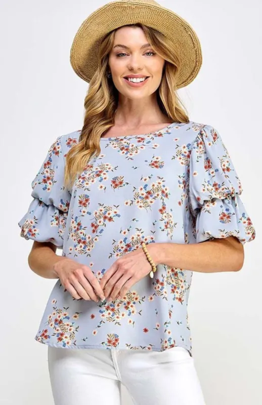 Puff Sleeve Floral Top-LOW STOCK sold by Roxie’s Picks