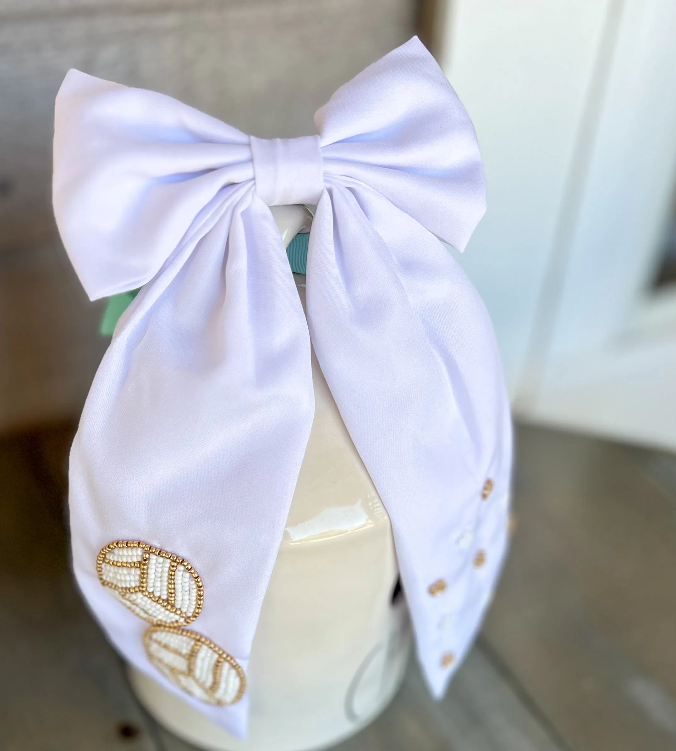 Jenny Volleyball Bead Embellished Barrette Hair Bow sold by Roxie’s Picks