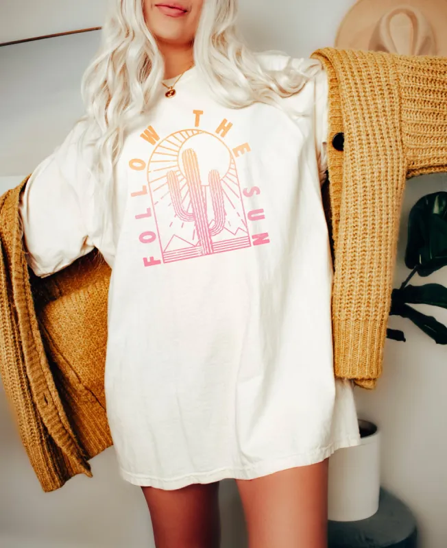 Follow the Sun Cactus T-Shirt or Crew Sweatshirt sold by Roxie’s Picks