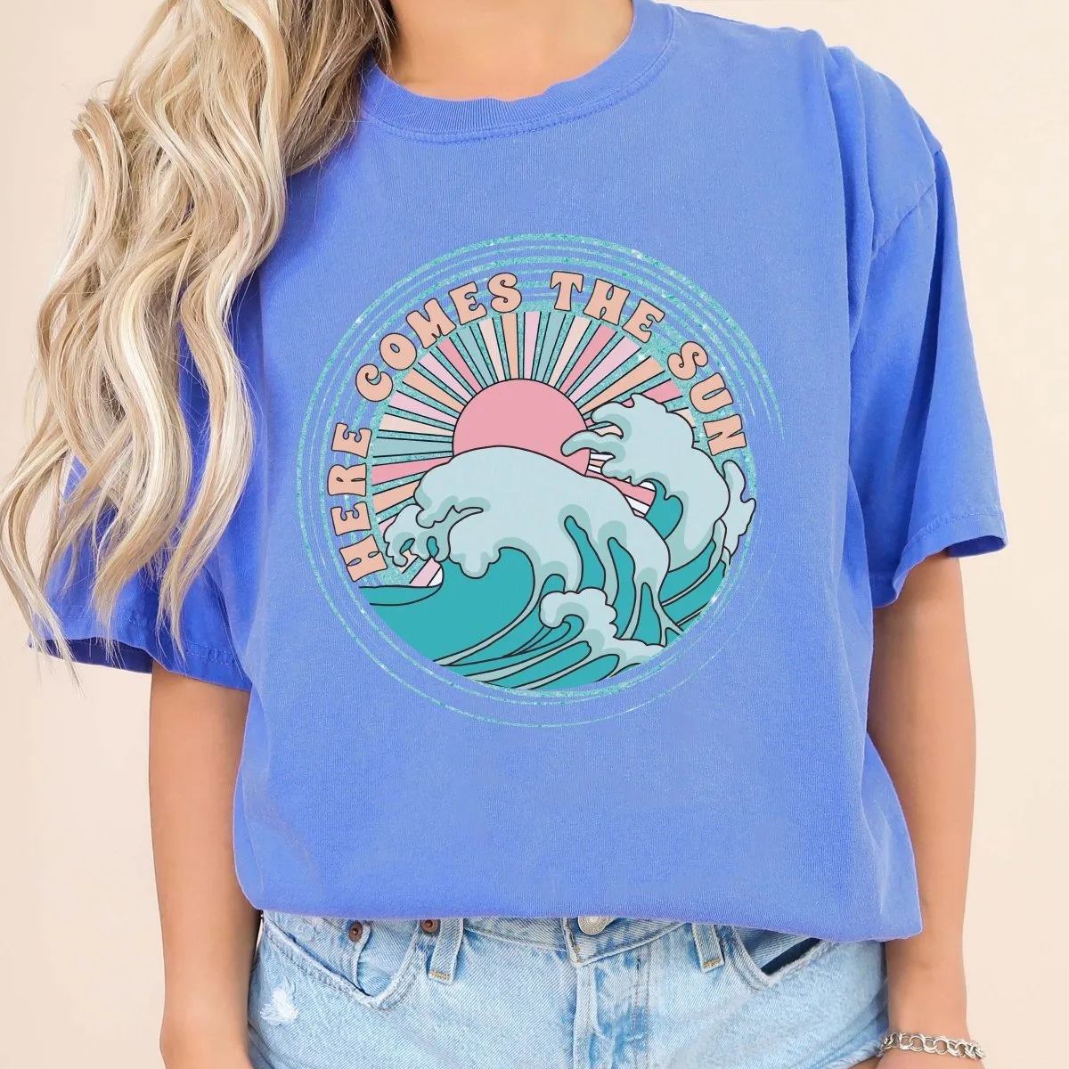 Here Comes The Sun Retro Wave Comfort Color Tee sold by Roxie’s Picks product image thumbnail 2