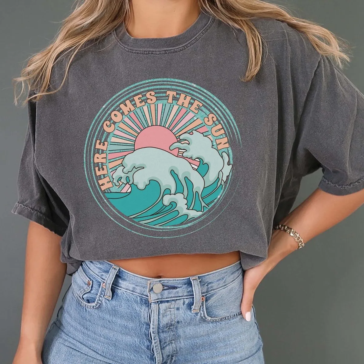 Here Comes The Sun Retro Wave Comfort Color Tee sold by Roxie’s Picks