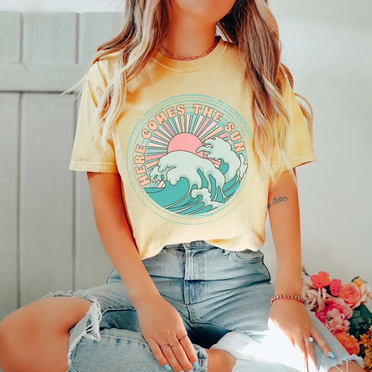 Here Comes The Sun Retro Wave Comfort Color Tee sold by Roxie’s Picks product image thumbnail 3