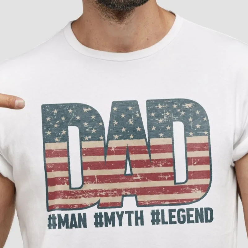 Dad #Man #Myth #Legend American Flag Distressed T-Shirt or Crew Sweatshirt sold by Roxie’s Picks