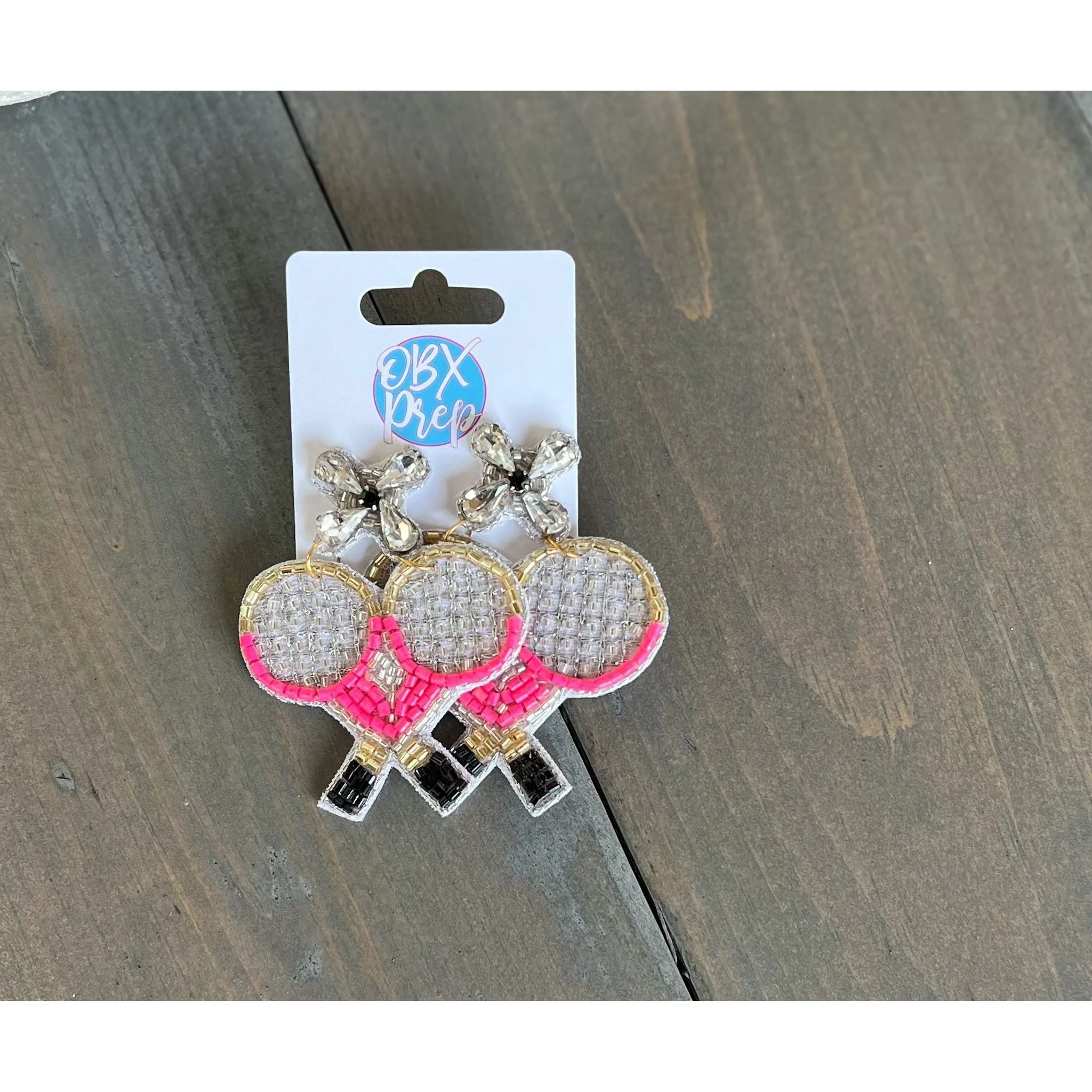 Pink Tennis Racquets Seed Beaded Drop Earrings sold by Roxie’s Picks product image thumbnail 4