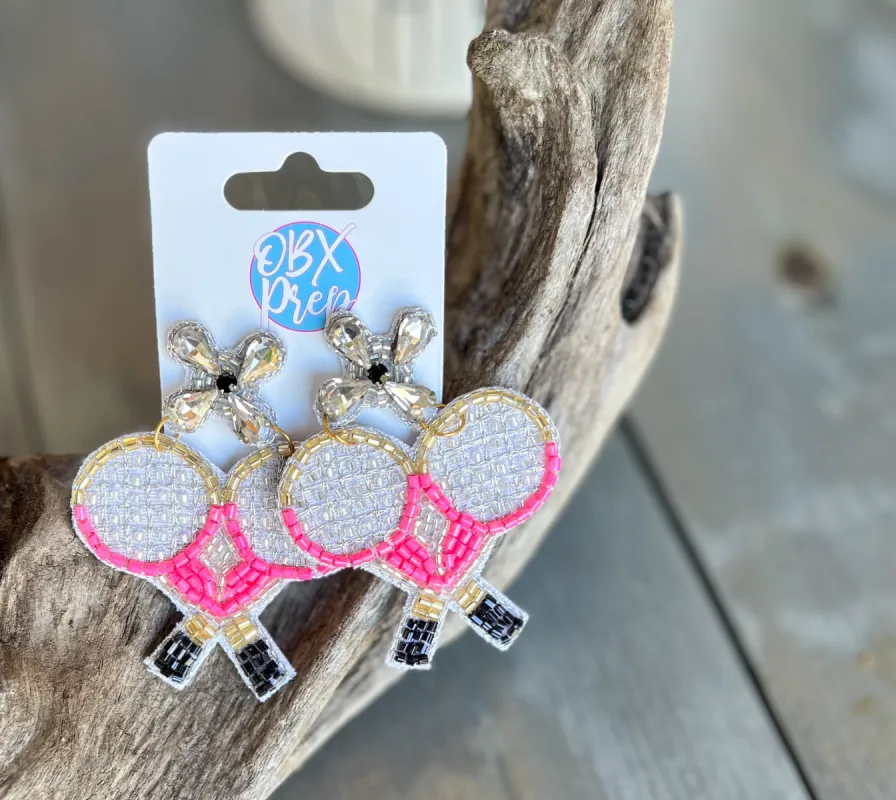 Pink Tennis Racquets Seed Beaded Drop Earrings sold by Roxie’s Picks