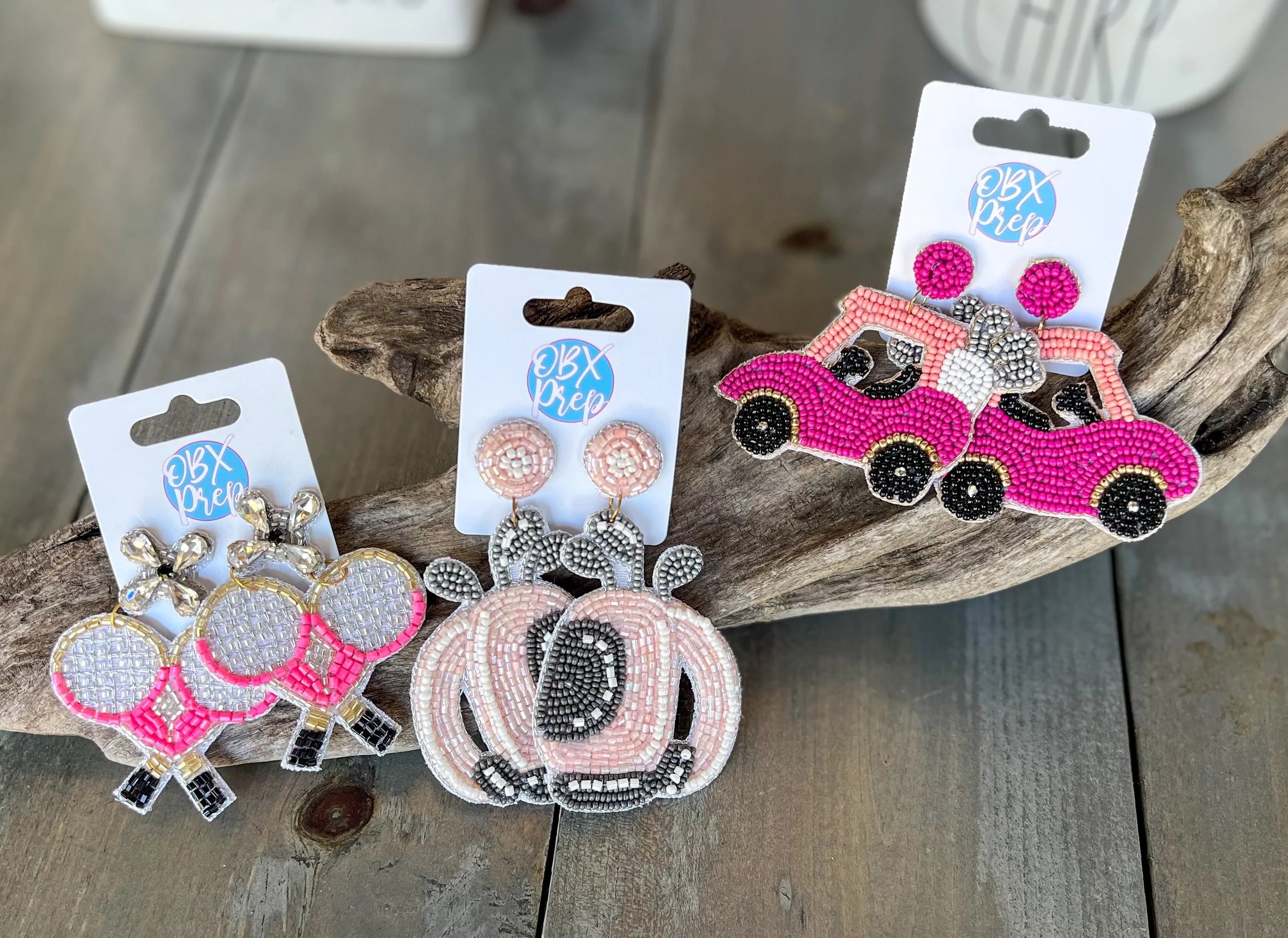 Pink Tennis Racquets Seed Beaded Drop Earrings sold by Roxie’s Picks product image thumbnail 2