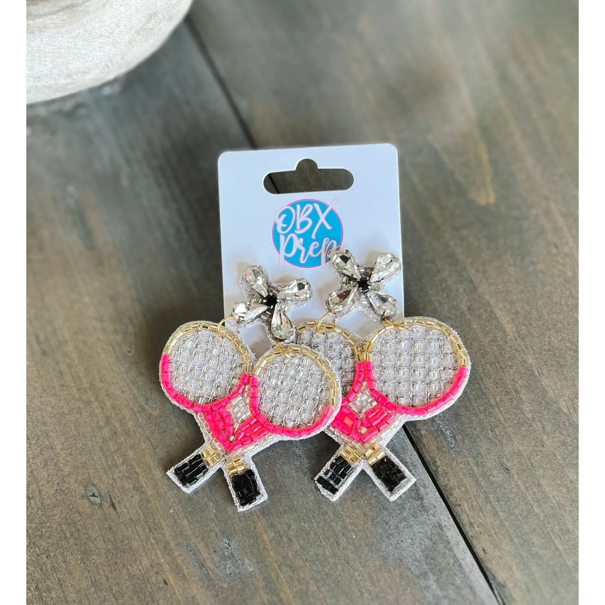 Pink Tennis Racquets Seed Beaded Drop Earrings sold by Roxie’s Picks product image thumbnail 3