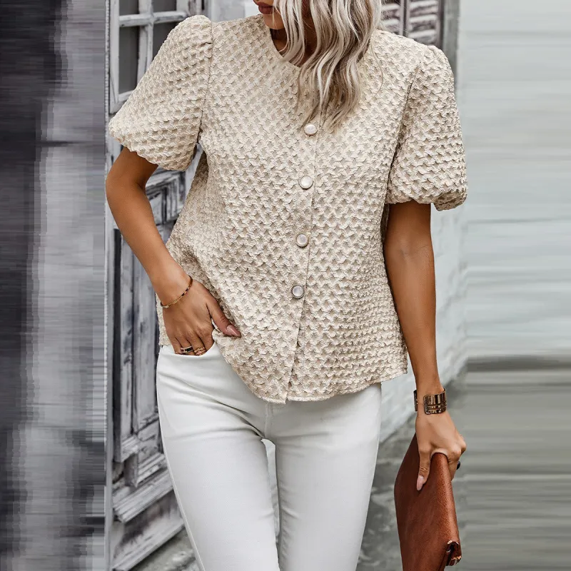 Pearl Adorned Textured Shirt sold by Roxie’s Picks