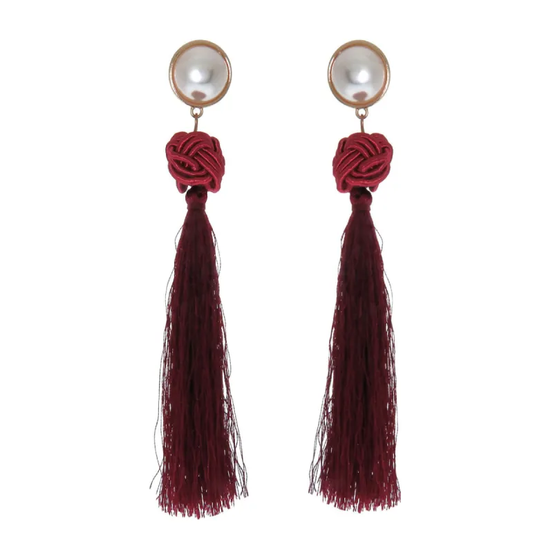 Knotted Pearl and Tassel Dangle Earrings sold by Roxie’s Picks