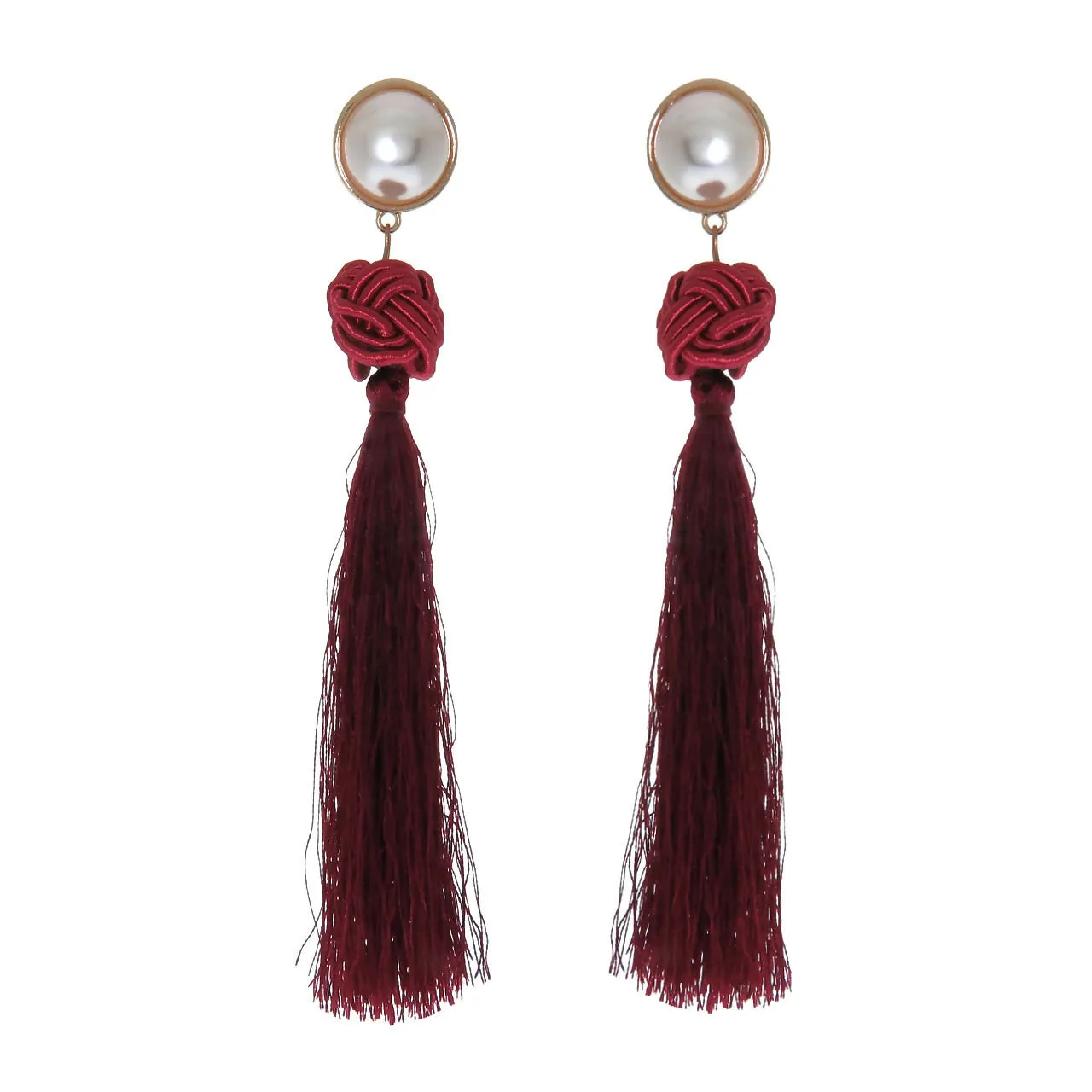 Knotted Pearl and Tassel Dangle Earrings sold by Roxie’s Picks