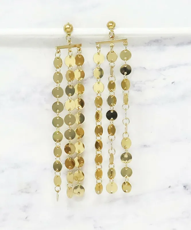 Gold Chandelier Multi Strand Disc Dangle Earrings sold by Roxie’s Picks