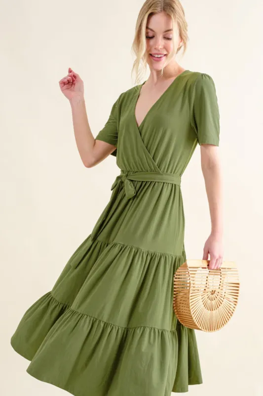 Soft Short Sleeve Tiered Midi Dress sold by Roxie’s Picks