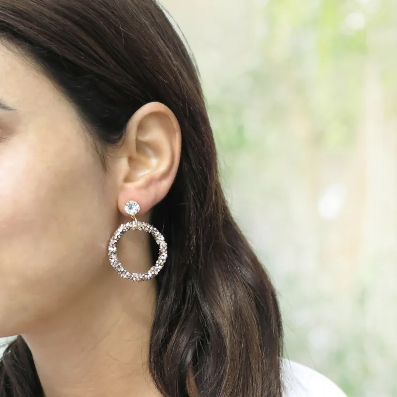 Gold Crystal Diamond Cut Rock Candy Dangle Hoop Earrings sold by Roxie’s Picks