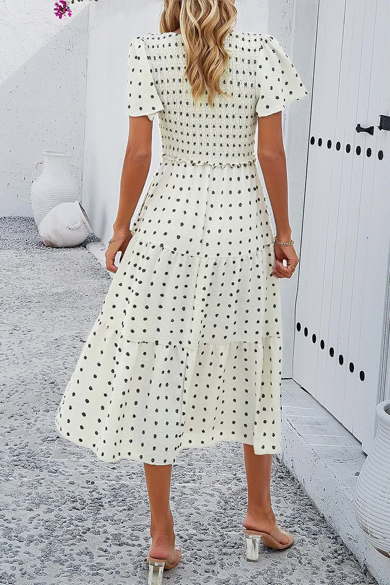 Dotted Vneck Smocked Tiered Midi Dress sold by Roxie’s Picks product image thumbnail 5
