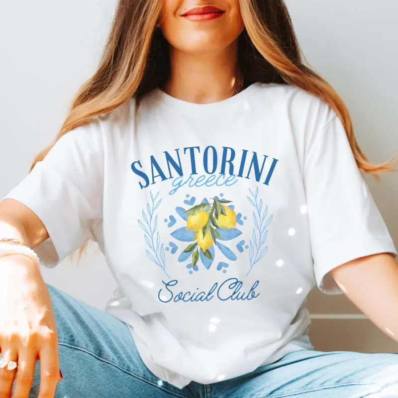 Santorini Greece Social Club Comfort Color Tee sold by Roxie’s Picks