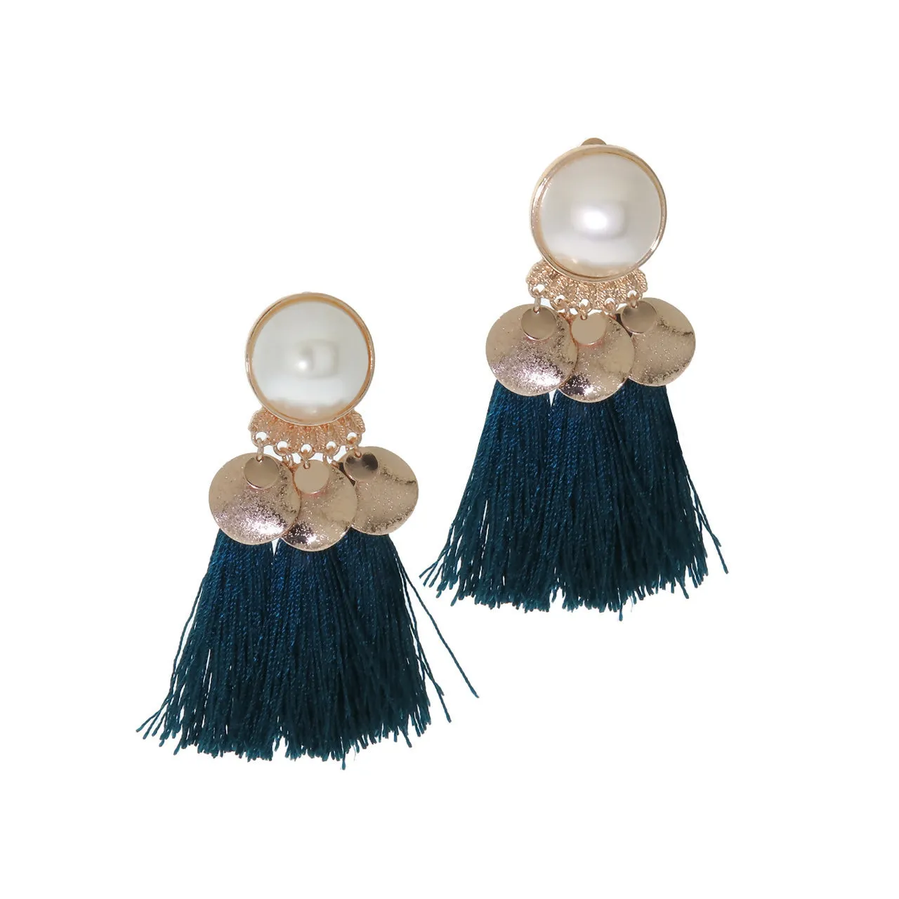 Pearl and Gold Disc Tassel Dangle Earrings sold by Roxie’s Picks product image thumbnail 4