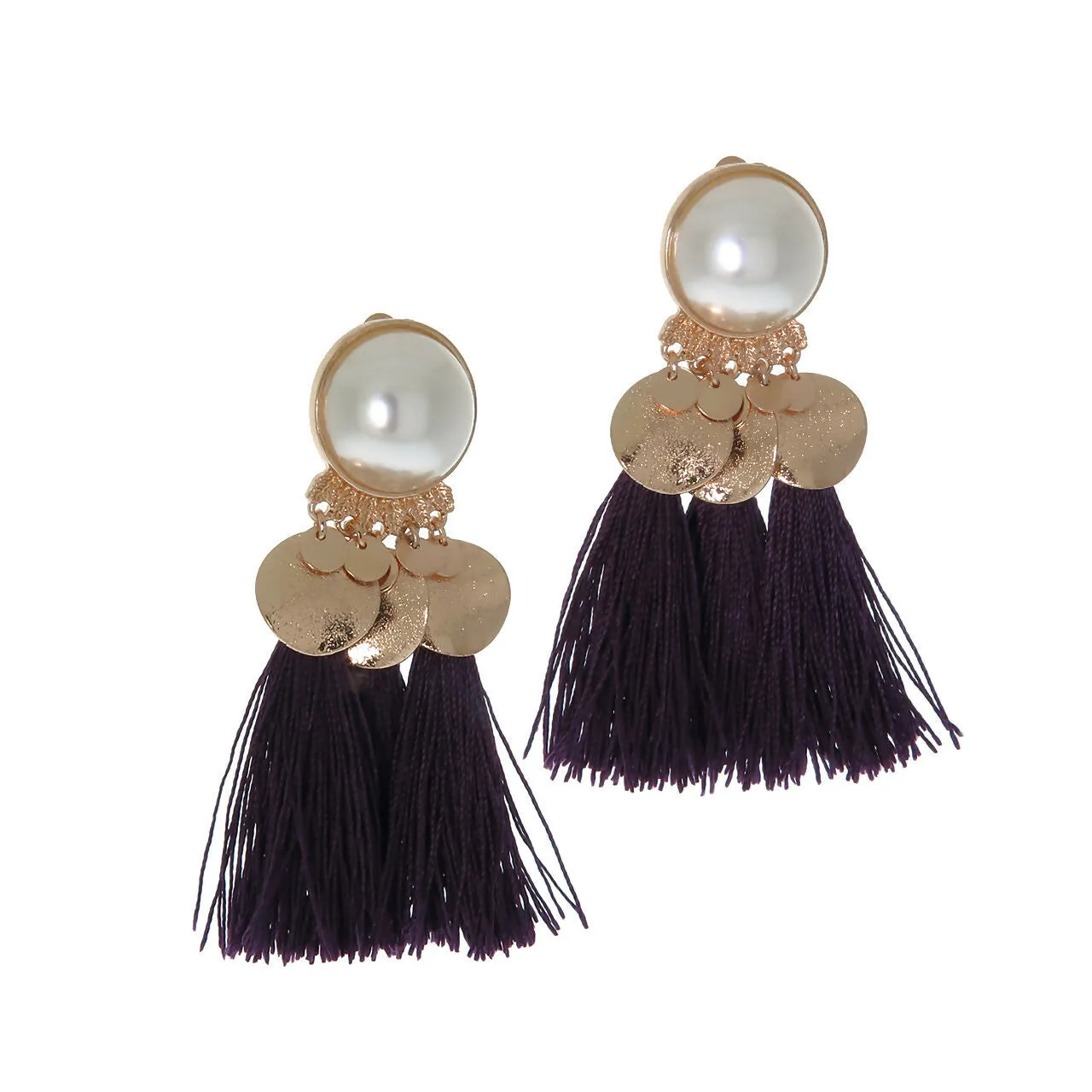 Pearl and Gold Disc Tassel Dangle Earrings sold by Roxie’s Picks product image thumbnail 5