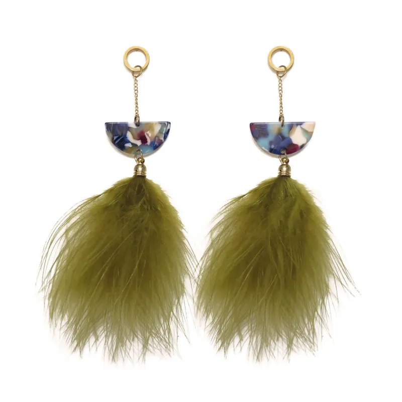 Lucite And Green Feather Dangle Earrings sold by Roxie’s Picks