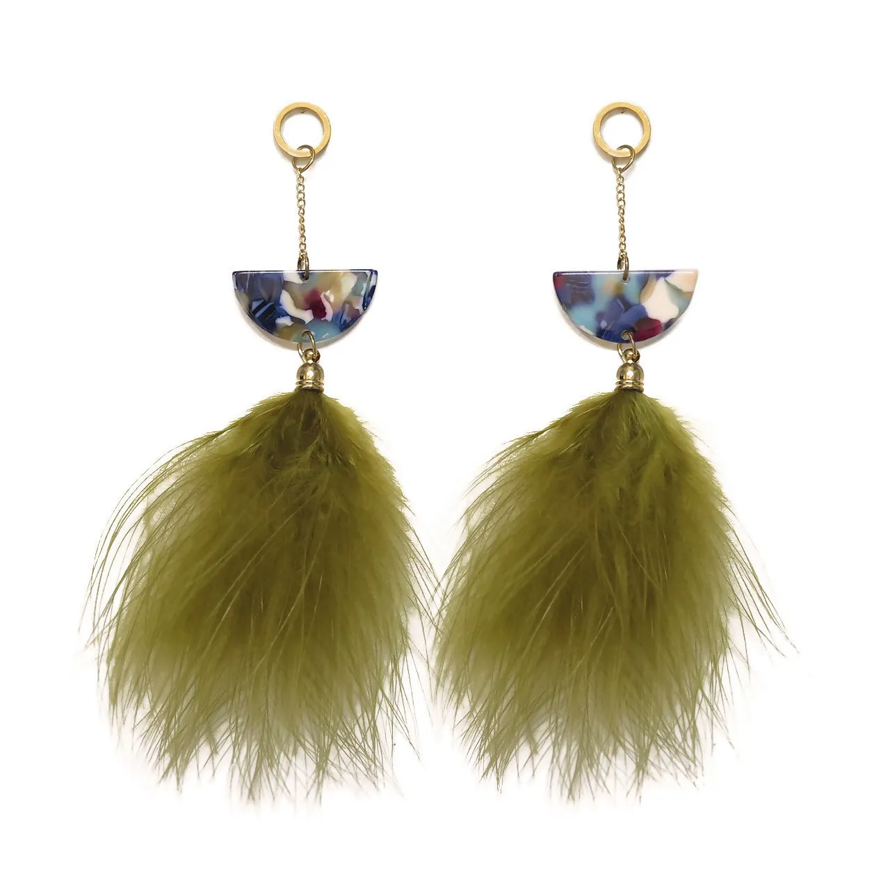Lucite And Green Feather Dangle Earrings sold by Roxie’s Picks