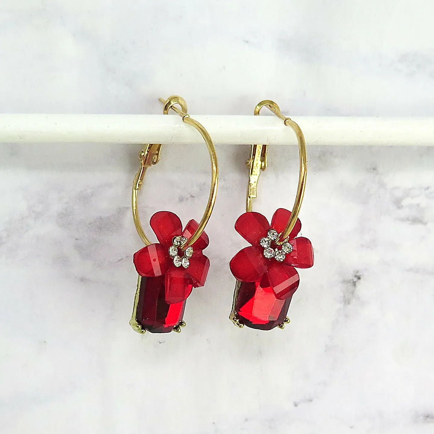 Flower Cut Crystal Hoop Earrings sold by Roxie’s Picks product image thumbnail 4