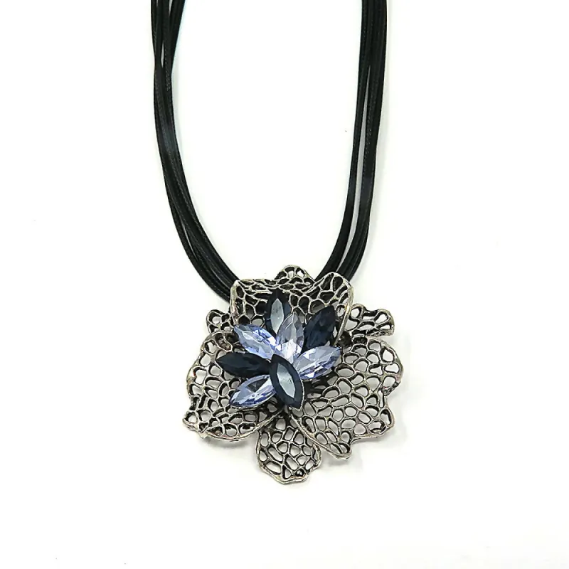 Multi Strand Crystal Flower Statement Pendant Necklace sold by Roxie’s Picks