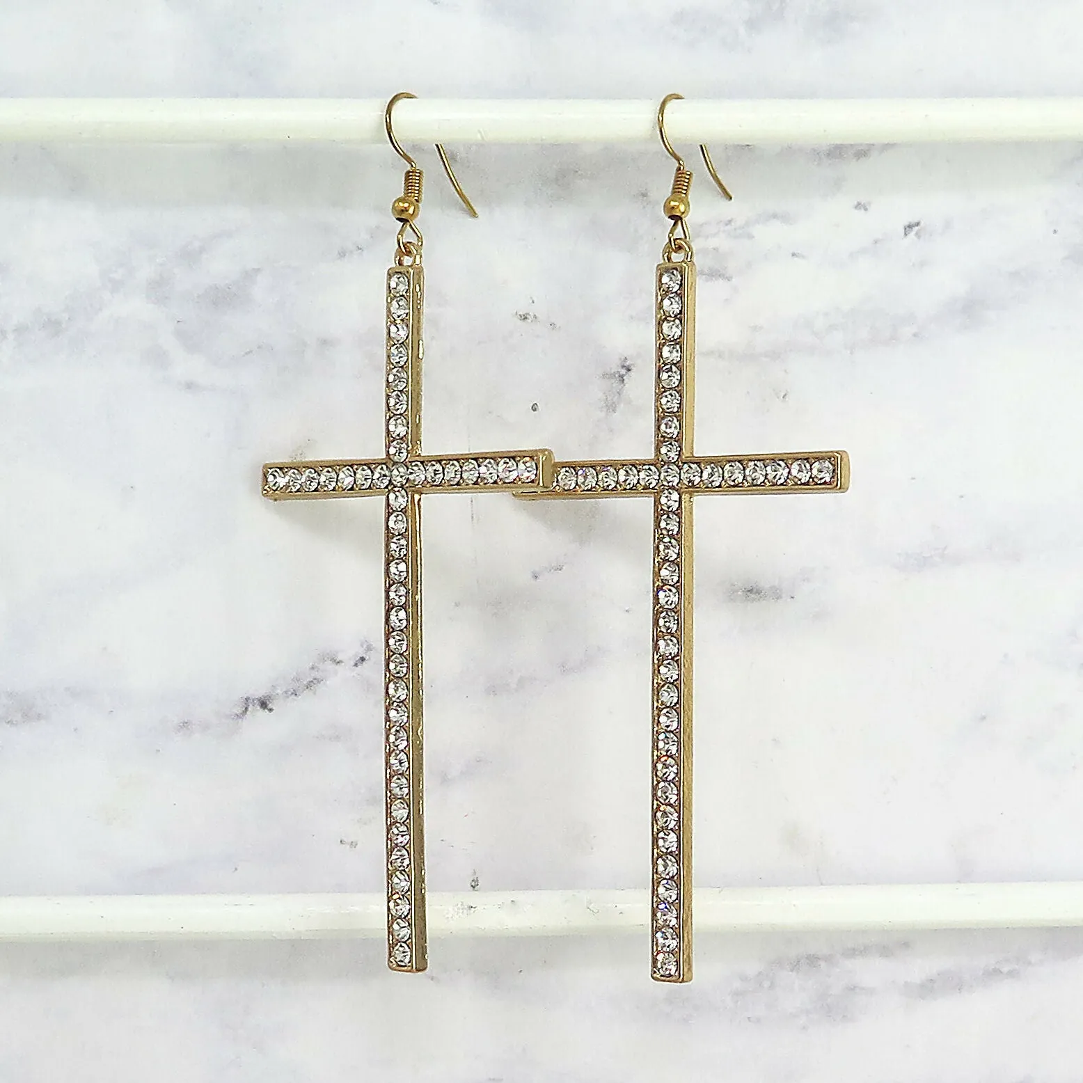 Gold Crystal Cross Dangle Earrings sold by Roxie’s Picks product image thumbnail 3