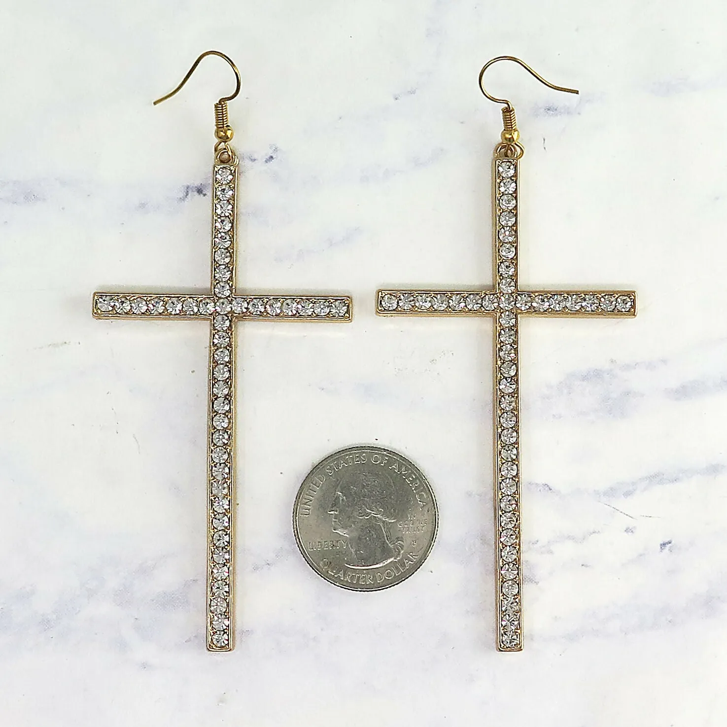 Gold Crystal Cross Dangle Earrings sold by Roxie’s Picks product image thumbnail 2