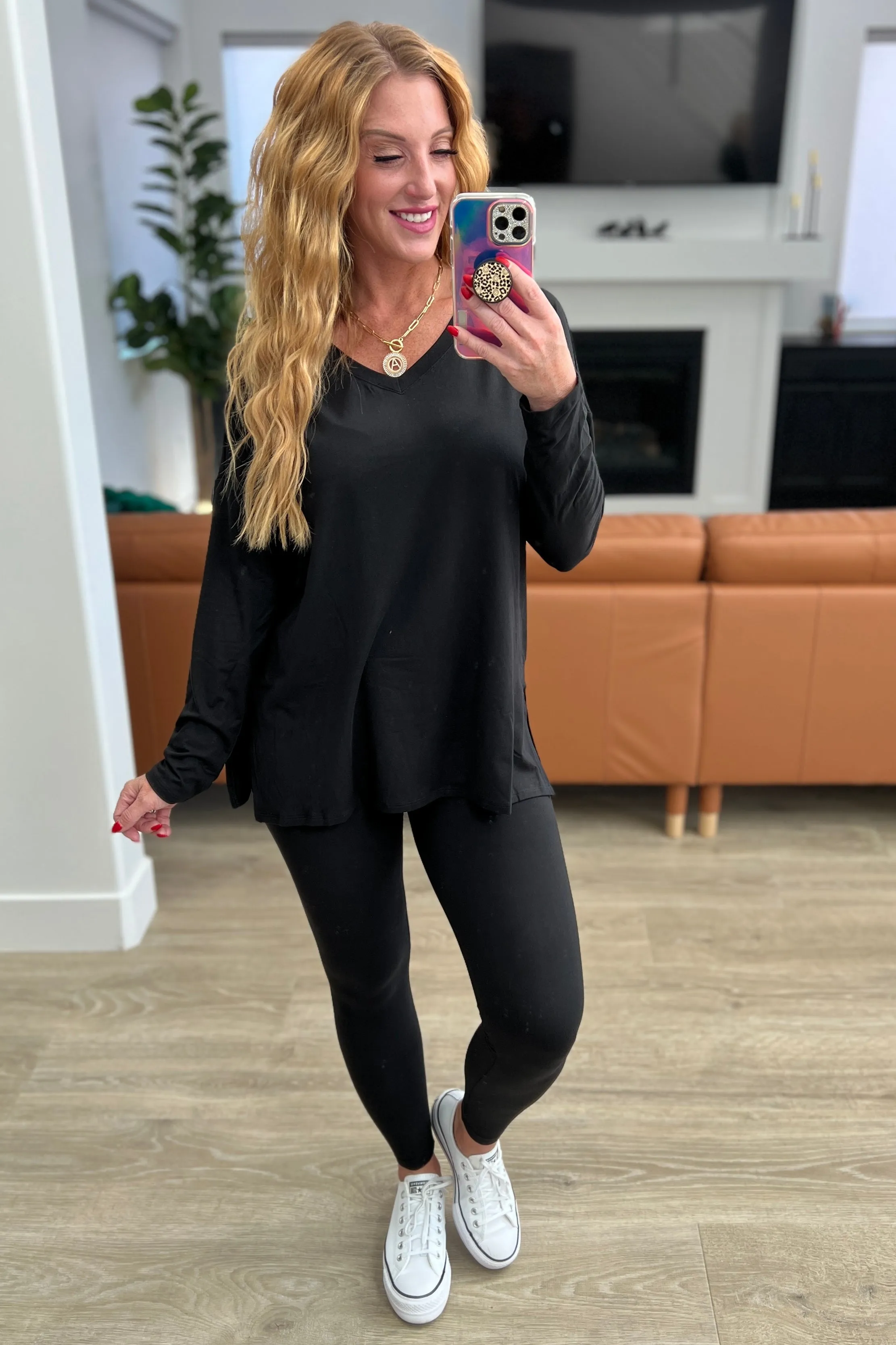 Buttery Soft V-Neck Long Sleeve Loungewear Set in Black sold by Roxie’s Picks