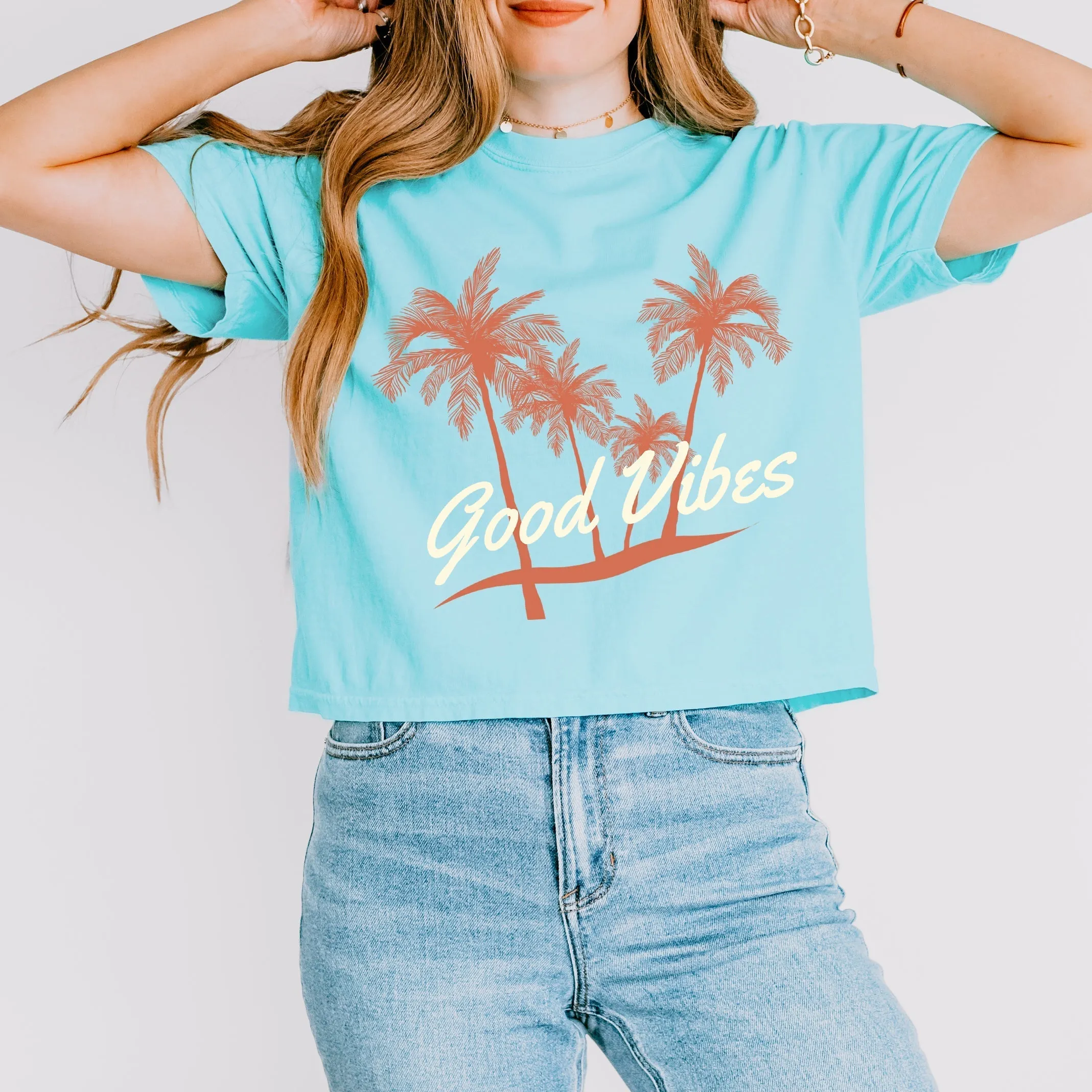 Good Vibes Palm Trees | Relaxed Fit Cropped Tee sold by Roxie’s Picks product image thumbnail 2